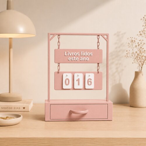 Contador de Livros Lidos Anual Com Gavetinha Decorativo Presente