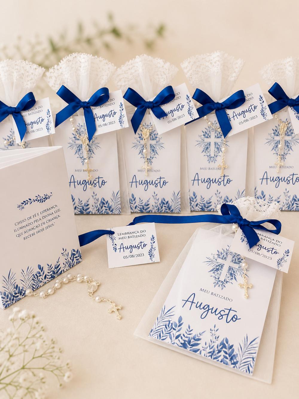 Lembrancinha Batizado - Livrinho de Orações Organza e Terço