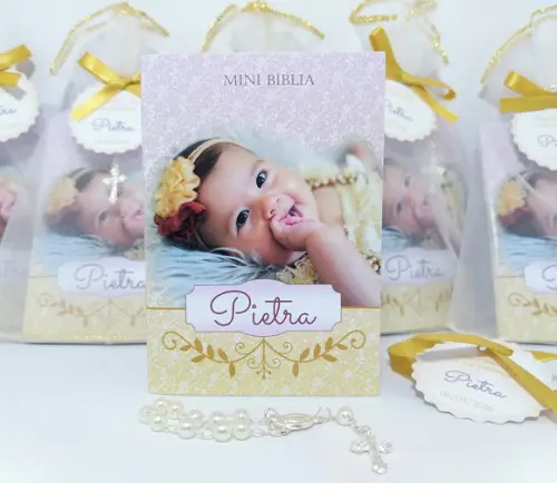 Mini Bíblia Personalizada com Foto da Criança e Mini Terço