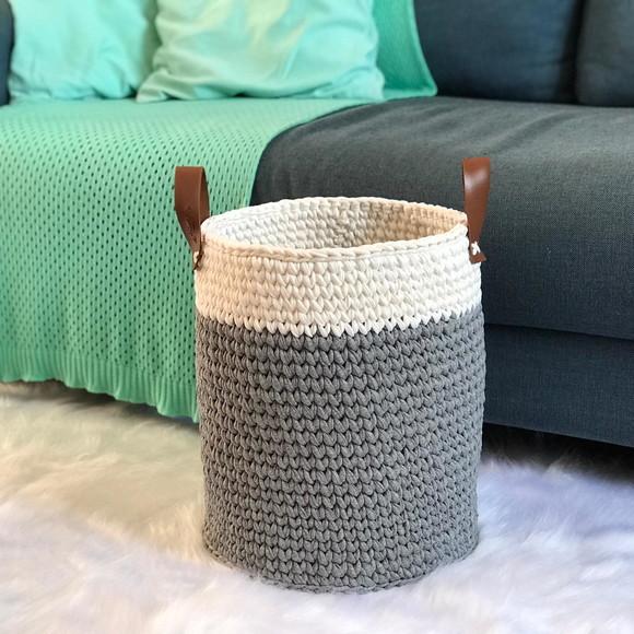 Cesto 30x40 com alça de Couro ecológica