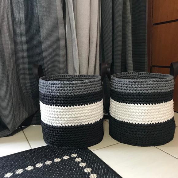 Cesto Fio de Malha 30x30 alça de couro Ecológico