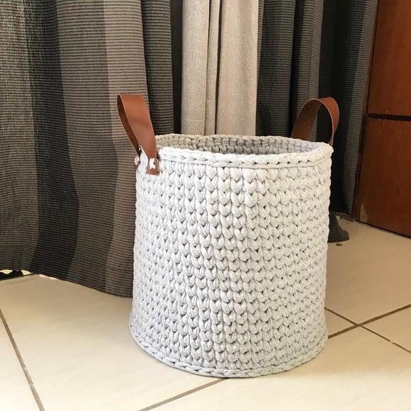 Cesto Fio de Malha 30x30 alça de couro Ecológico