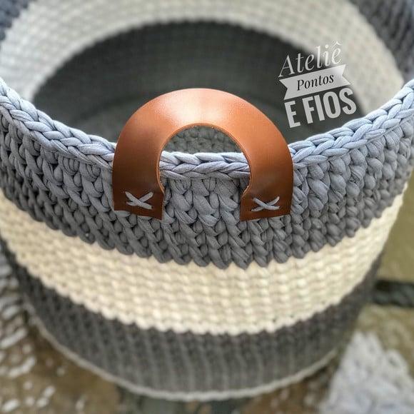 Cesto Fio de Malha 30x30 alça de couro Ecológico