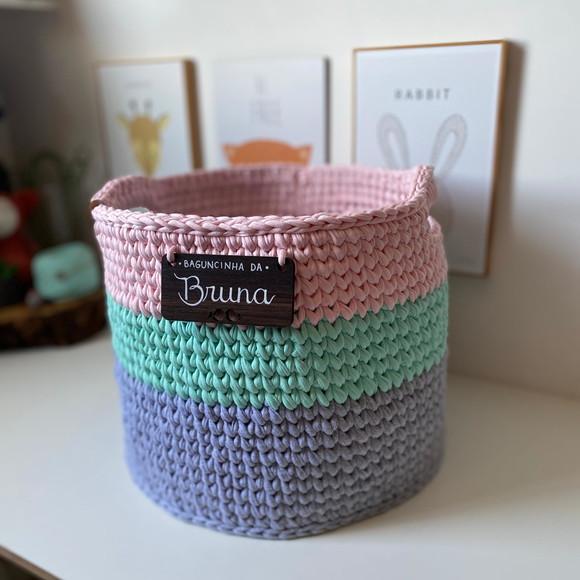 Cesto Fio Malha 40x30 com Plaquinha Personalizada