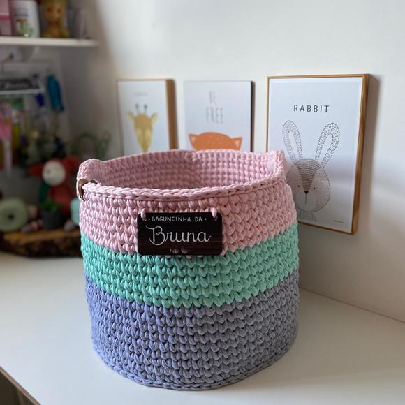 Cesto Fio Malha 40x30 com Plaquinha Personalizada
