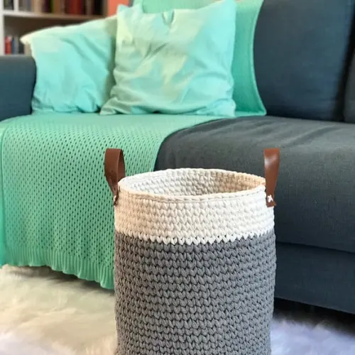 Cesto 30x40 com alça de Couro ecológica