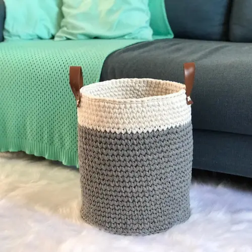 Cesto 30x40 com alça de Couro ecológica