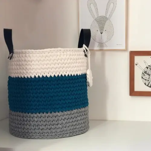 Cesto Fio de Malha 30x30 alça de couro Ecológico