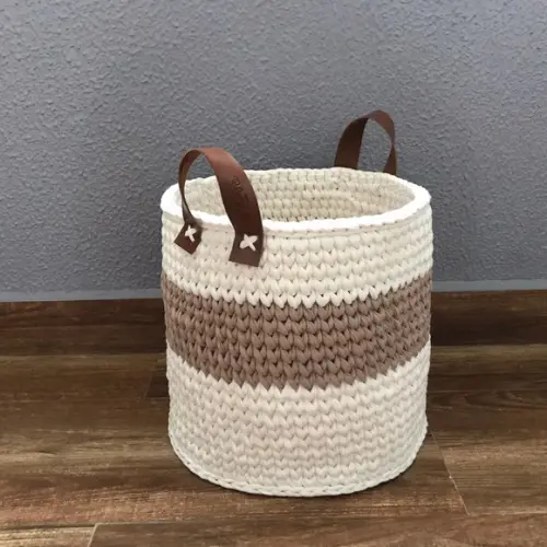 Cesto Fio de Malha 30x30 alça de couro Ecológico