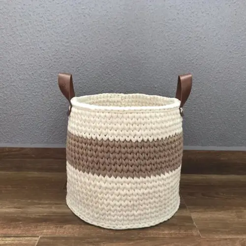 Cesto Fio de Malha 30x30 alça de couro Ecológico