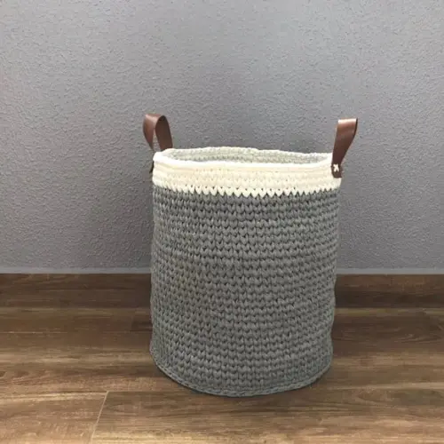 Cesto Fio de Malha 40x40 c alça de couro ecológica