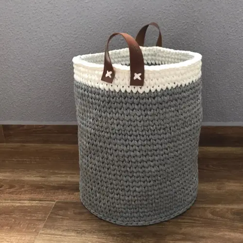 Cesto Fio de Malha 40x40 c alça de couro ecológica