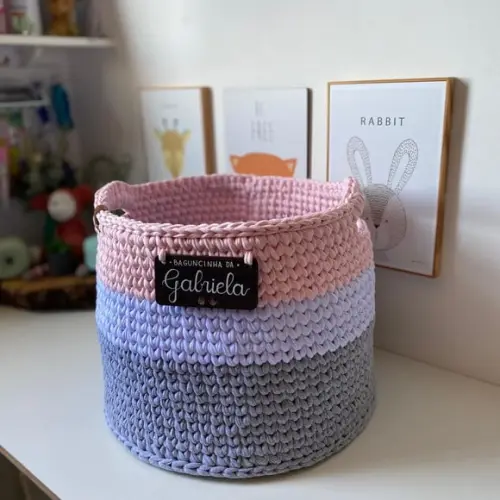 Cesto Fio Malha 40x30 com Plaquinha Personalizada