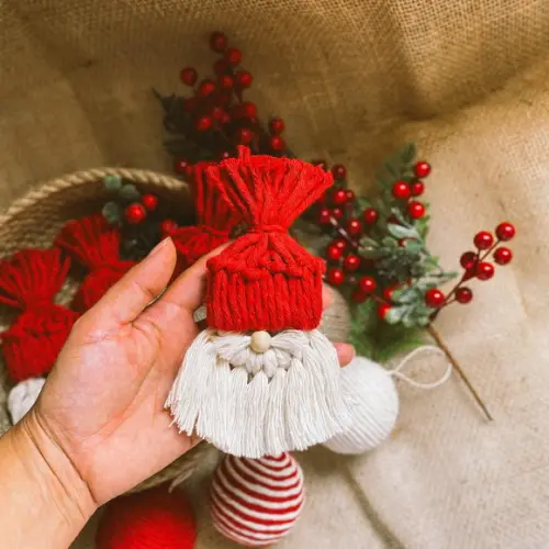 Kit 4 Papai Noel de Macramê para Árvore de Natal