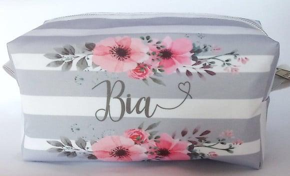 Necessaire Personalizada Flores com Chevron