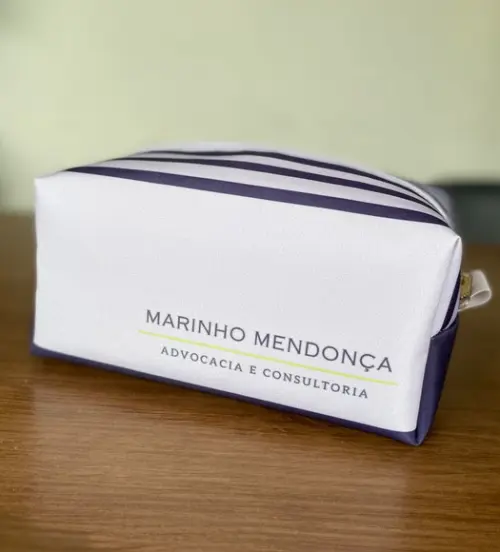 Nécessaire Listrado Azul Personalizada com Logo Marca