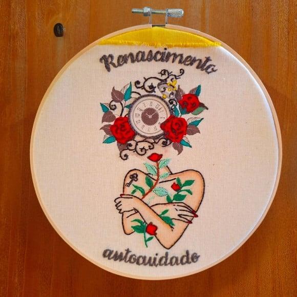 Quadro Aquarela e Bordado Renascimento e Autocuidado