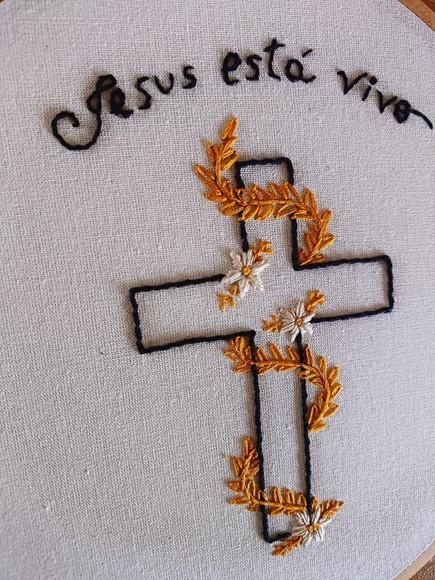 Bastidor Bordado Cruz Páscoa Batizado Cristão