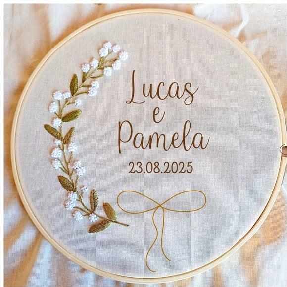 Bastidor Bordado Porta Alianças Floral Semi Pronto