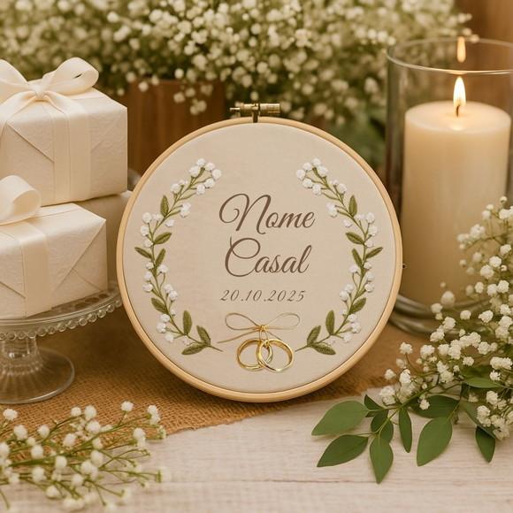 Bastidor Bordado Porta Alianças Véu de Noiva Gypsophila