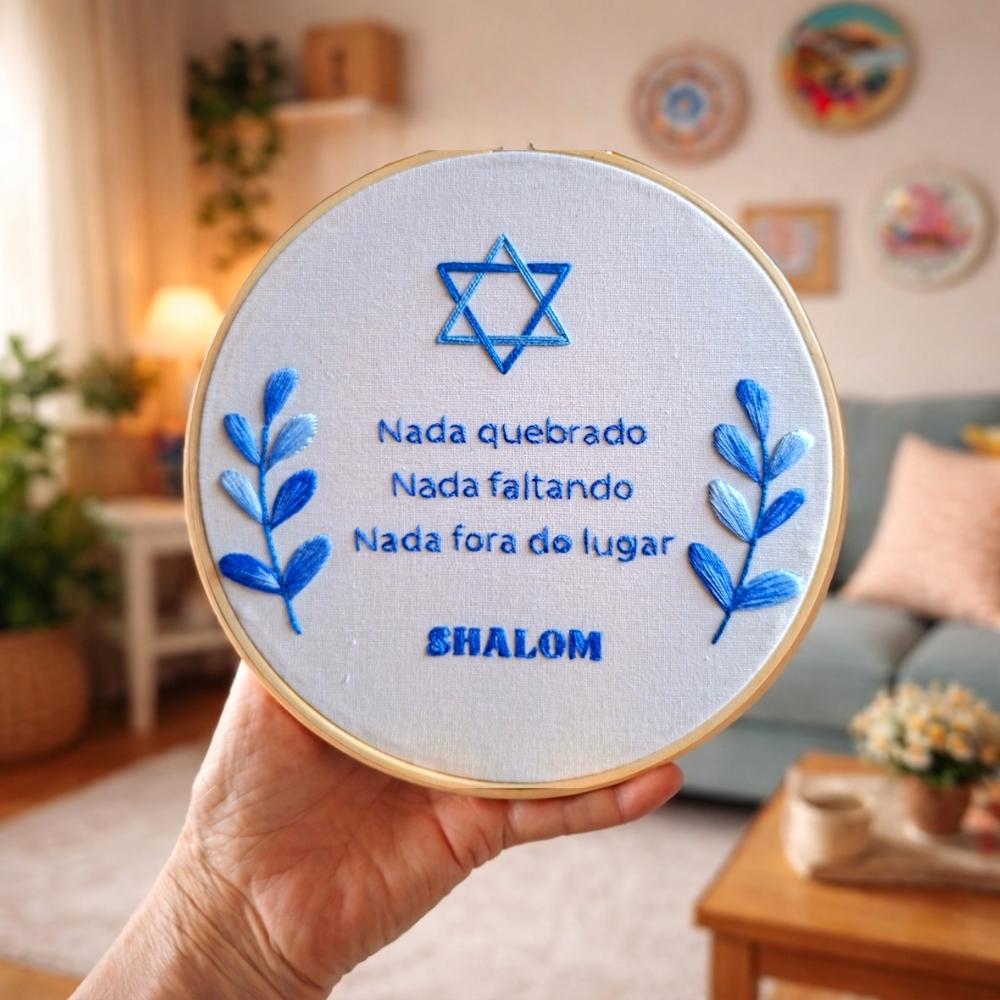 Shalom Bordado a Mão em Bastidor Decoração Afetiva
