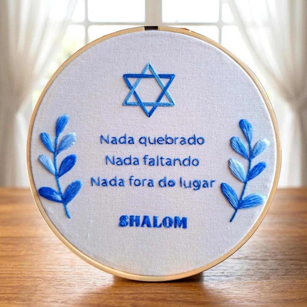 Shalom Bordado a Mão em Bastidor Decoração Afetiva