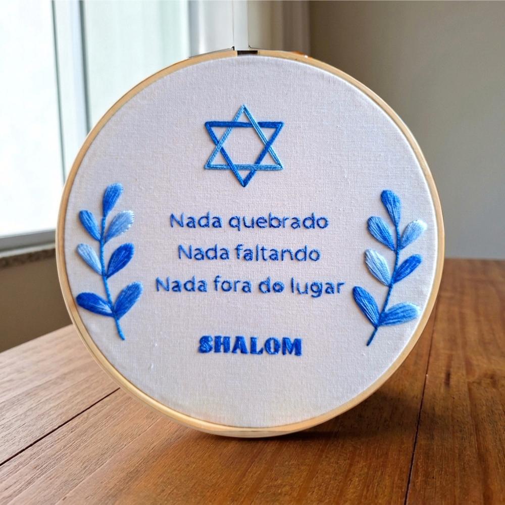 Shalom Bordado a Mão em Bastidor Decoração Afetiva