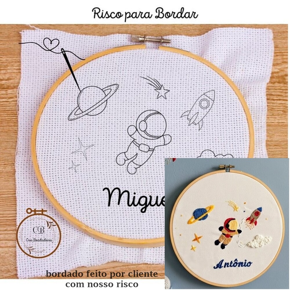 Risco para Bordado Manual Astronauta com Nome Personalizado
