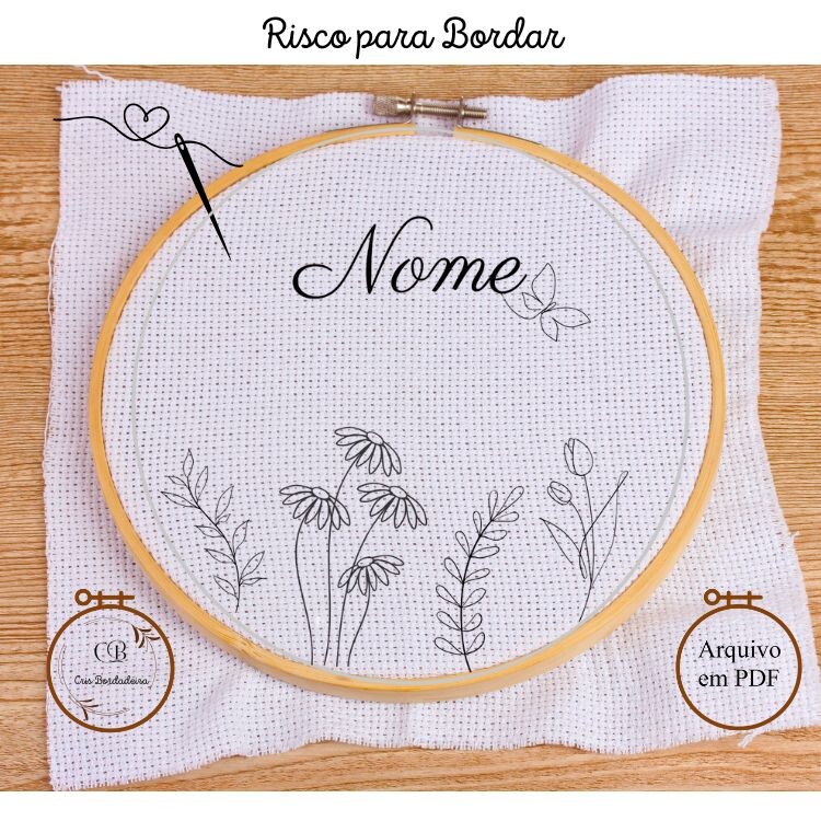 Risco para Bordar Porta Maternidade Jardim 🌹Nome Personalizado