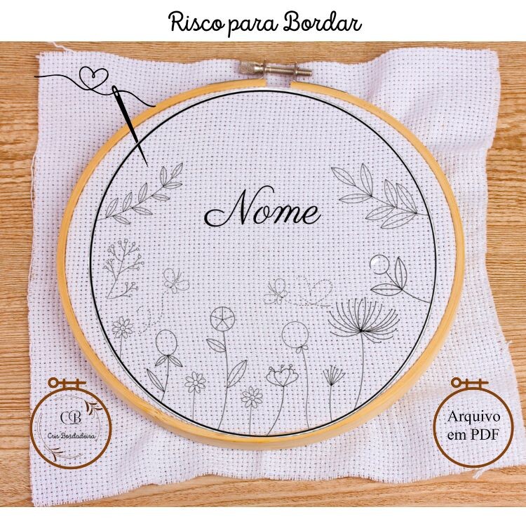 Risco para Bordar Porta Maternidade Jardim Circular🌹Nome Perso
