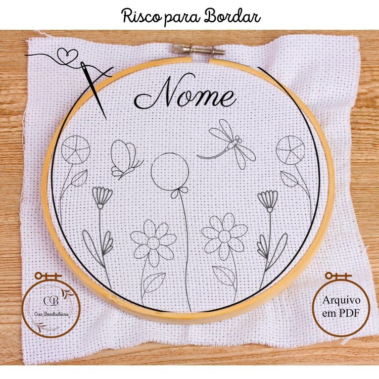 Risco para Bordar Porta Maternidade Jardim🦋 Borboleta e Libél