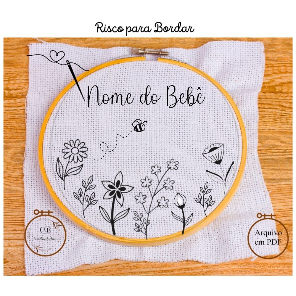 Risco para Bordar Porta Maternidade 🌹Jardim Mágico🪻  Nome 