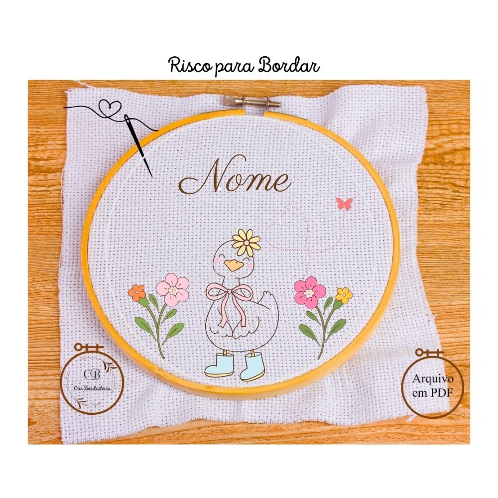 Risco para Bordar Porta Maternidade Menina Ganso 🪿  Nome Perso