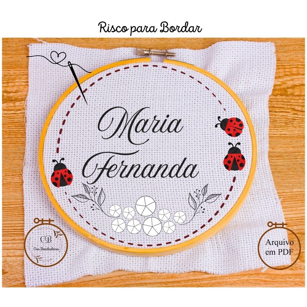 Risco para Bordar Porta Maternidade Joaninha 🐞  Nome Personali