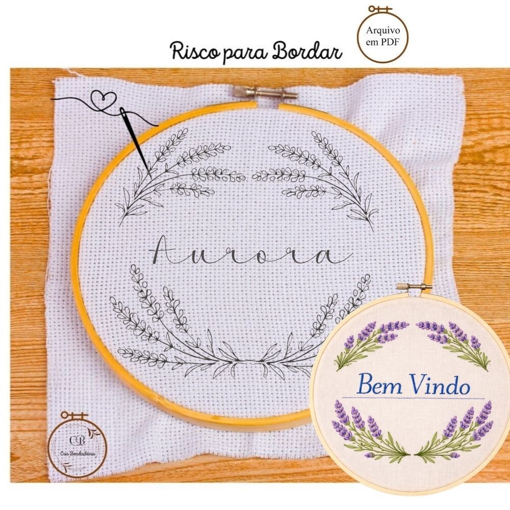 Risco para Bordar Porta Maternidade Lavanda 🪻  Nome Personaliz