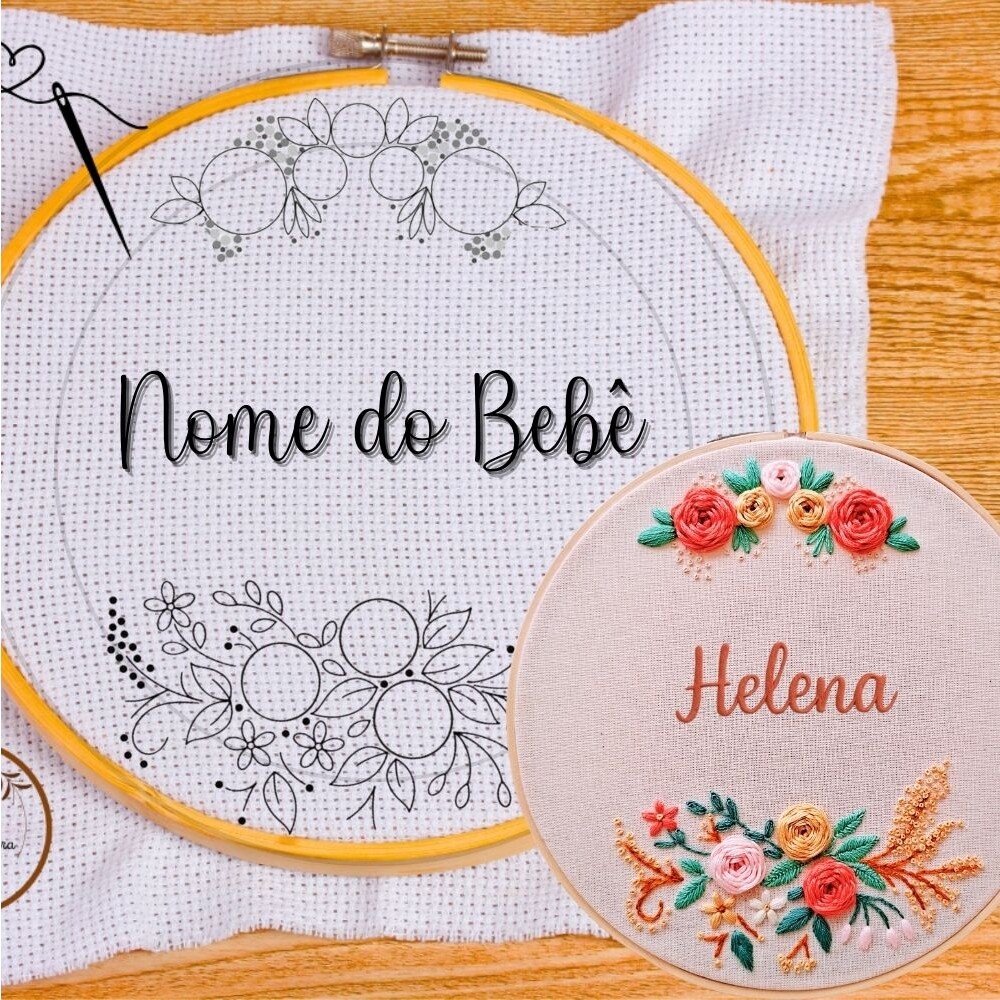 Risco para Bordar Porta Maternidade  Floral Rosas🌹Nome Persona