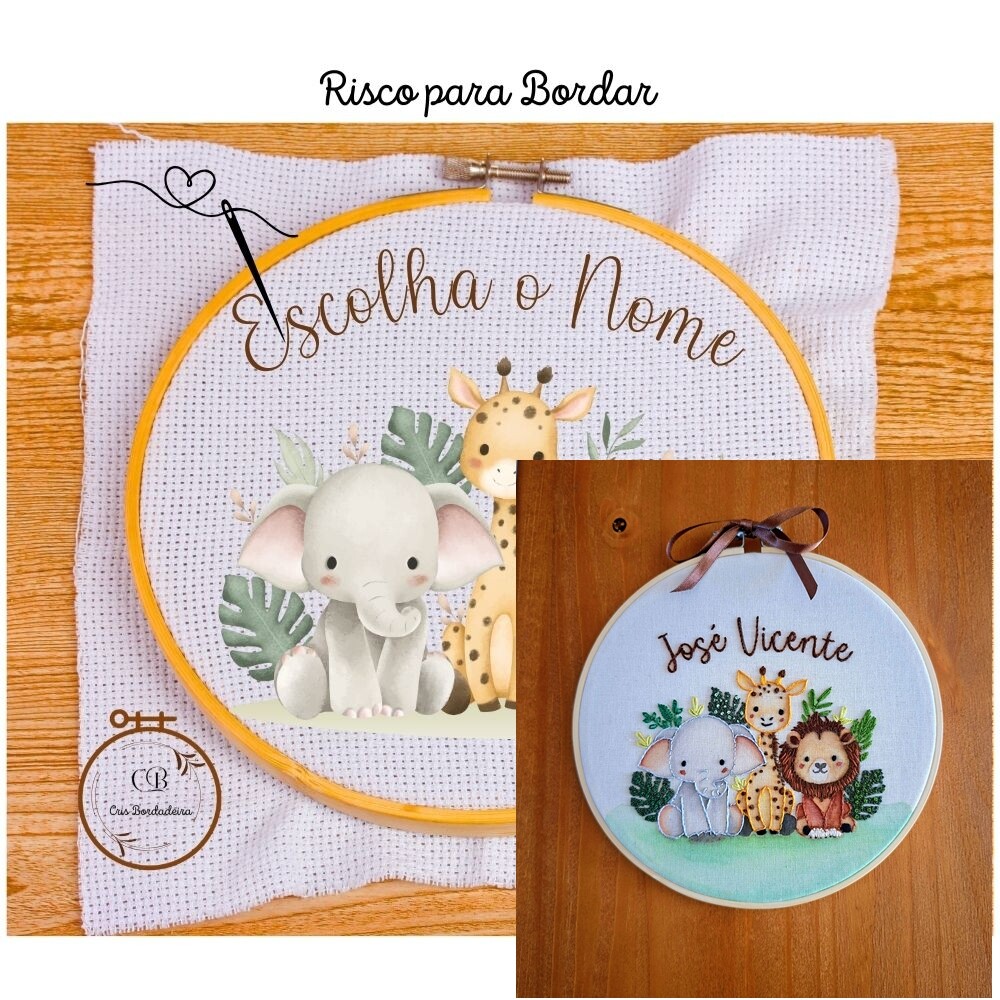 Risco para Bordar Porta Maternidade  🦁 Safari 🦒 Nome Person