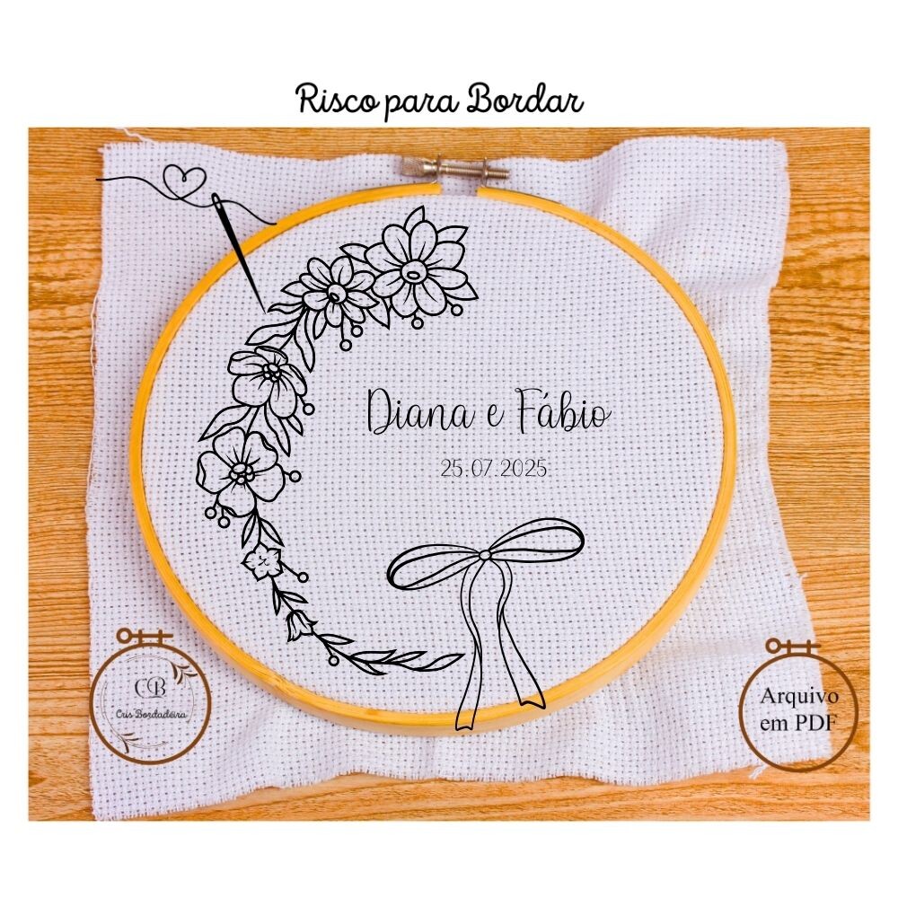 Risco para Bordar 💍 Porta Alianças Floral 🌹Gráfico Bordad