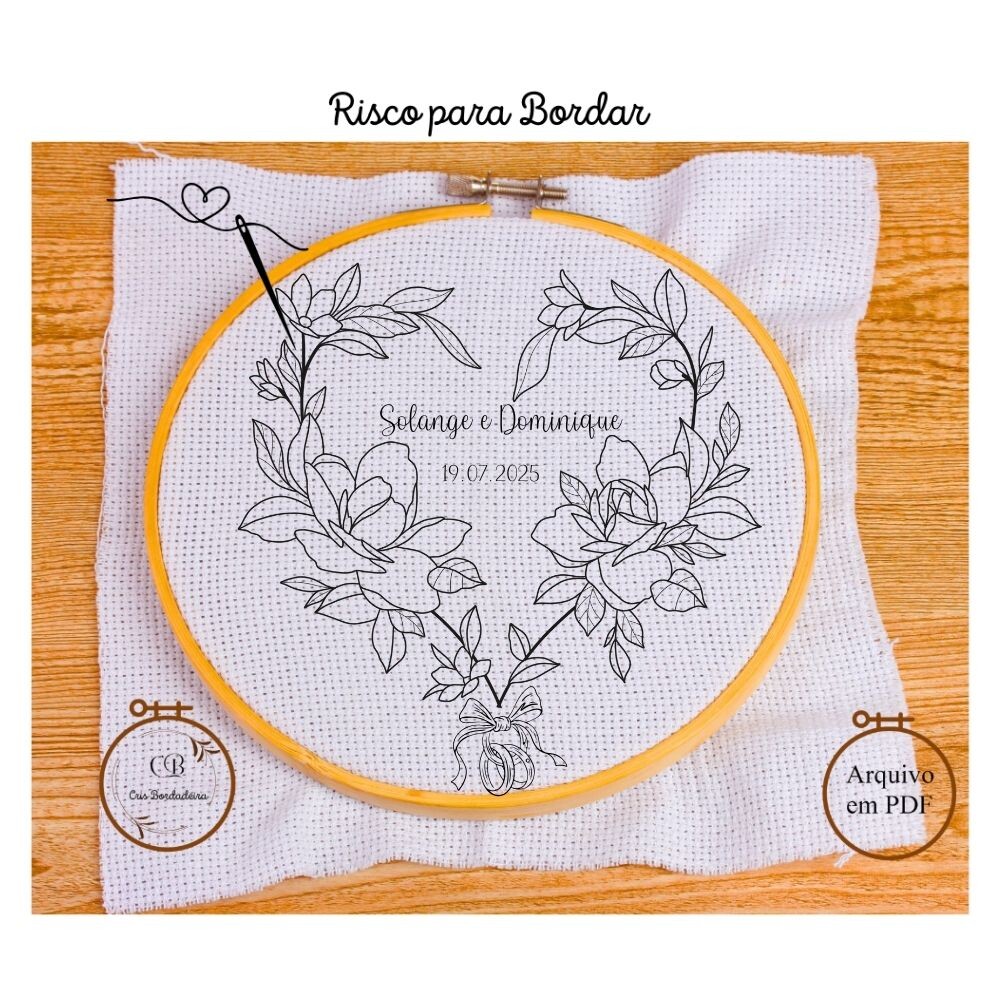 Risco para Bordar 💍 Porta Alianças Floral 🌹Gráfico Bordad