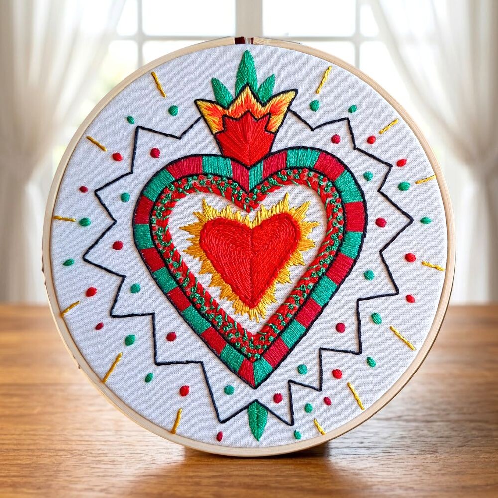Milagrito Mexicano Bordado à mão Coração de Amor Proteção e