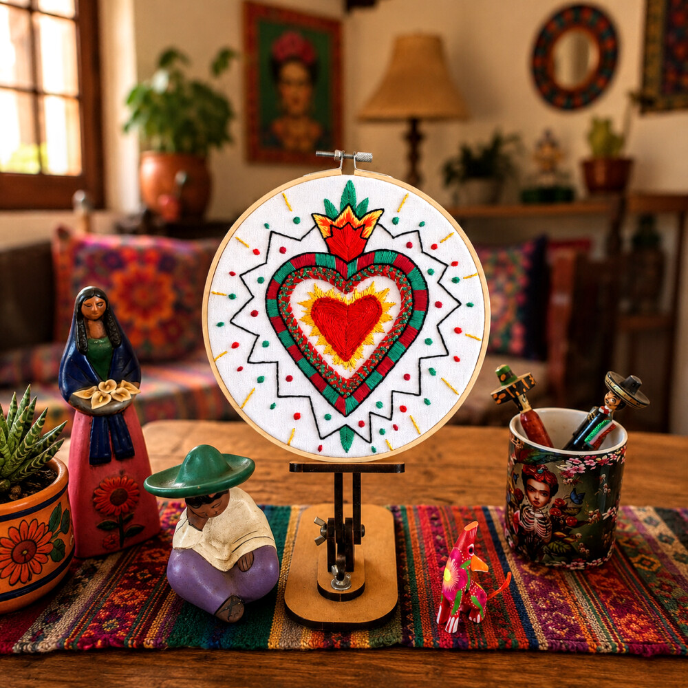 Milagrito Mexicano Bordado à mão Coração de Amor Proteção e