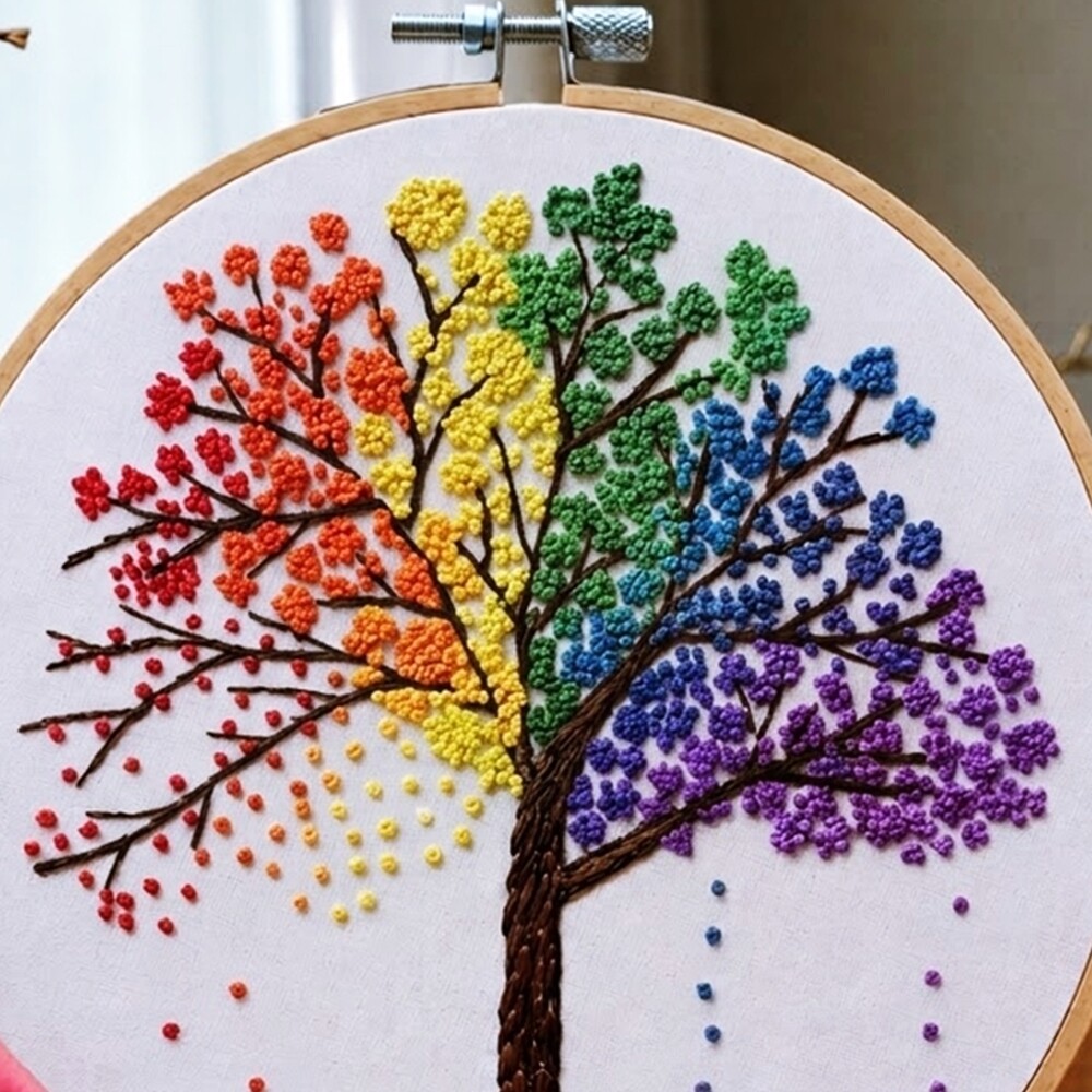 Ipê Arco-Íris 🌈 Bordado em Bastidor  Natureza em Cores Vivas