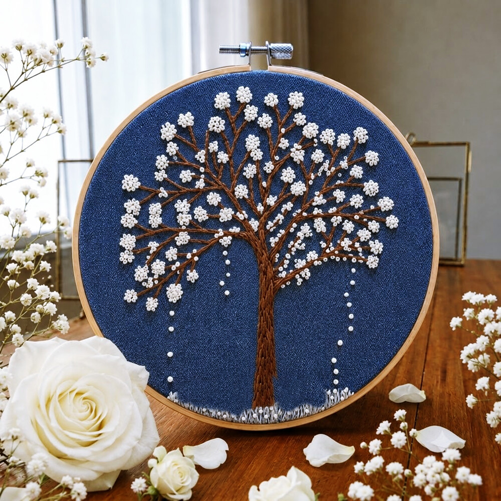 Ipê Branco Bordado em Bastidor  Decoração Original Exclusivo C