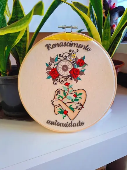 Quadro Aquarela e Bordado Renascimento e Autocuidado