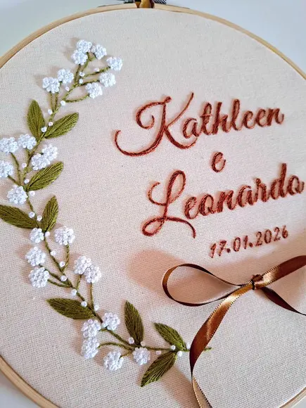 Porta Alianças Véu de Noiva Bordado à Mão Personalizado em Ba