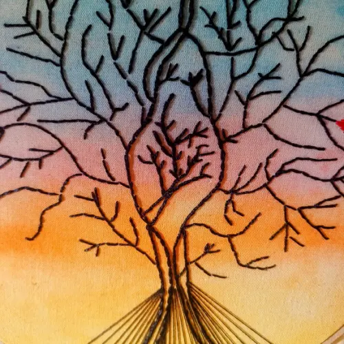 Árvore da Vida Bordado e Aquarela Bastidor