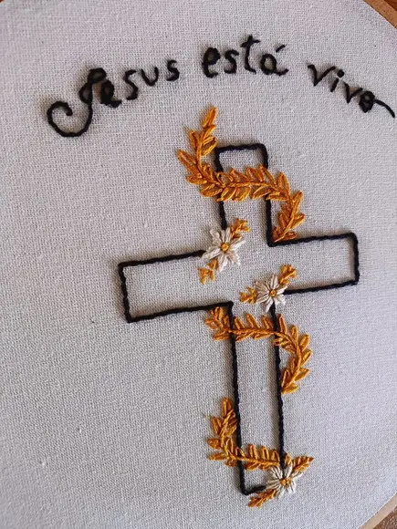 Bastidor Bordado Cruz Páscoa Batizado Cristão