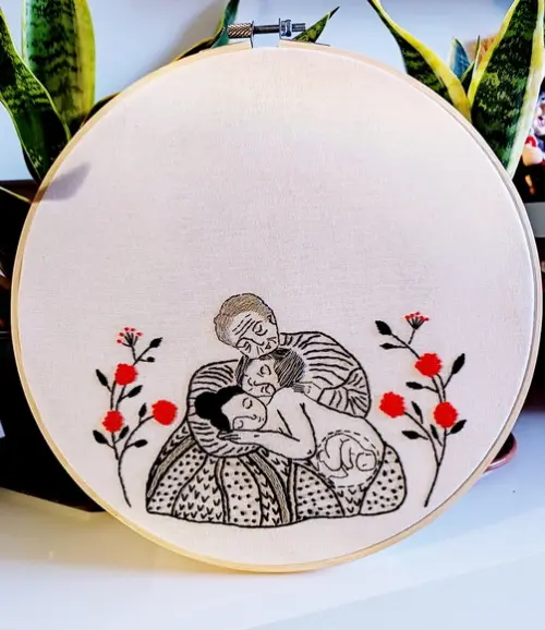 Mães Ancestrais 4 Gerações Quadro Bordado à mão em Bastidor