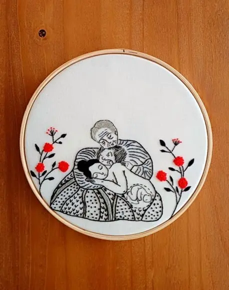 Mães Ancestrais 4 Gerações Quadro Bordado à mão em Bastidor