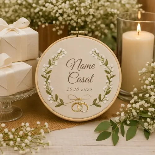 Bastidor Bordado Porta Alianças Véu de Noiva Gypsophila
